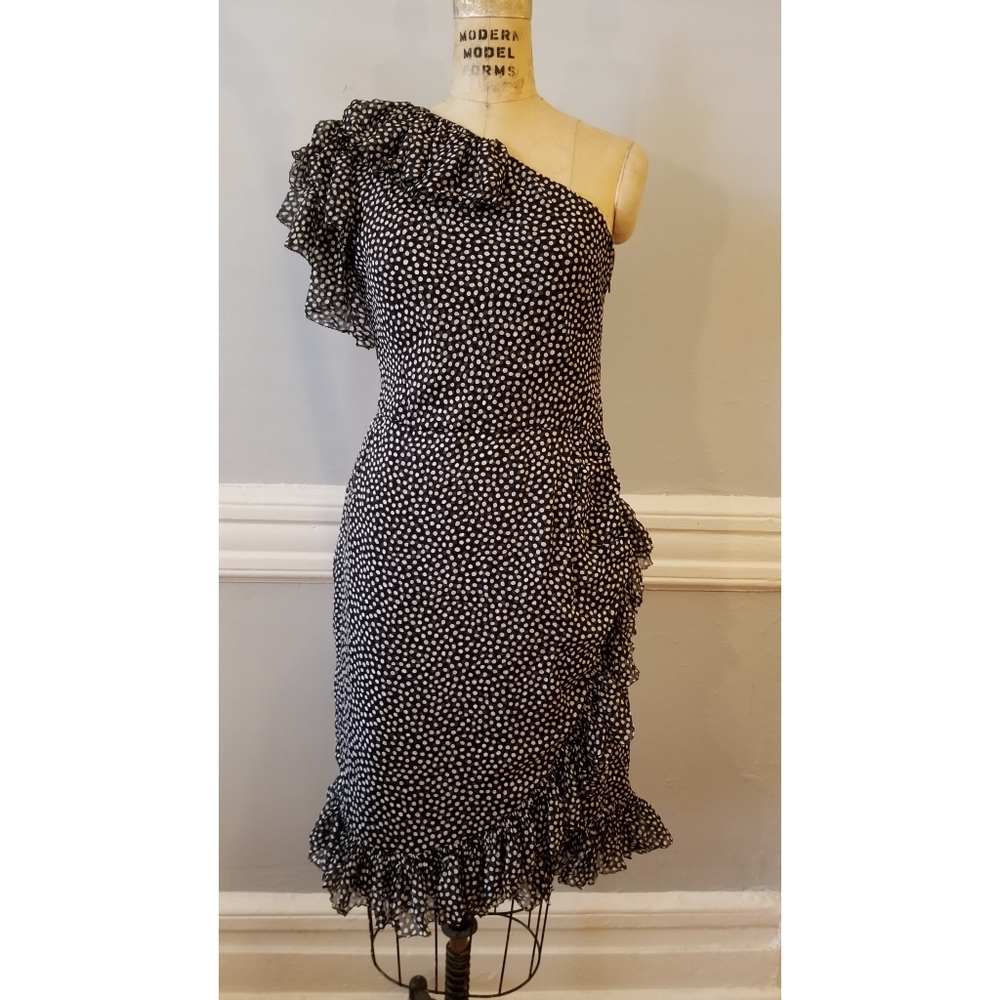 Carolina Herrera One Shoulder Polkadot Dress